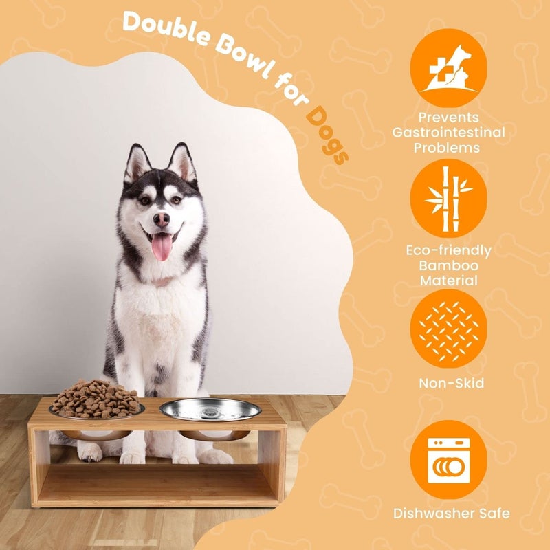 Flexzion Elevated Dog Bowl Stand, 18 Oz, 6-Inch Tall, Stainless Steel, Bamboo, Raised Food and Water Platform, Sanitary, Rustproof, Dishwasher Safe - Image 5